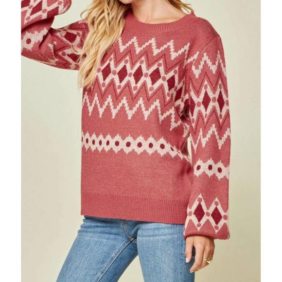 NEW ANDREE BY UNIT geometric sweater in marsala - Picture 2 of 3